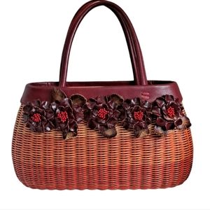 Isabella Fiore Red Wicker Rattan Handbag